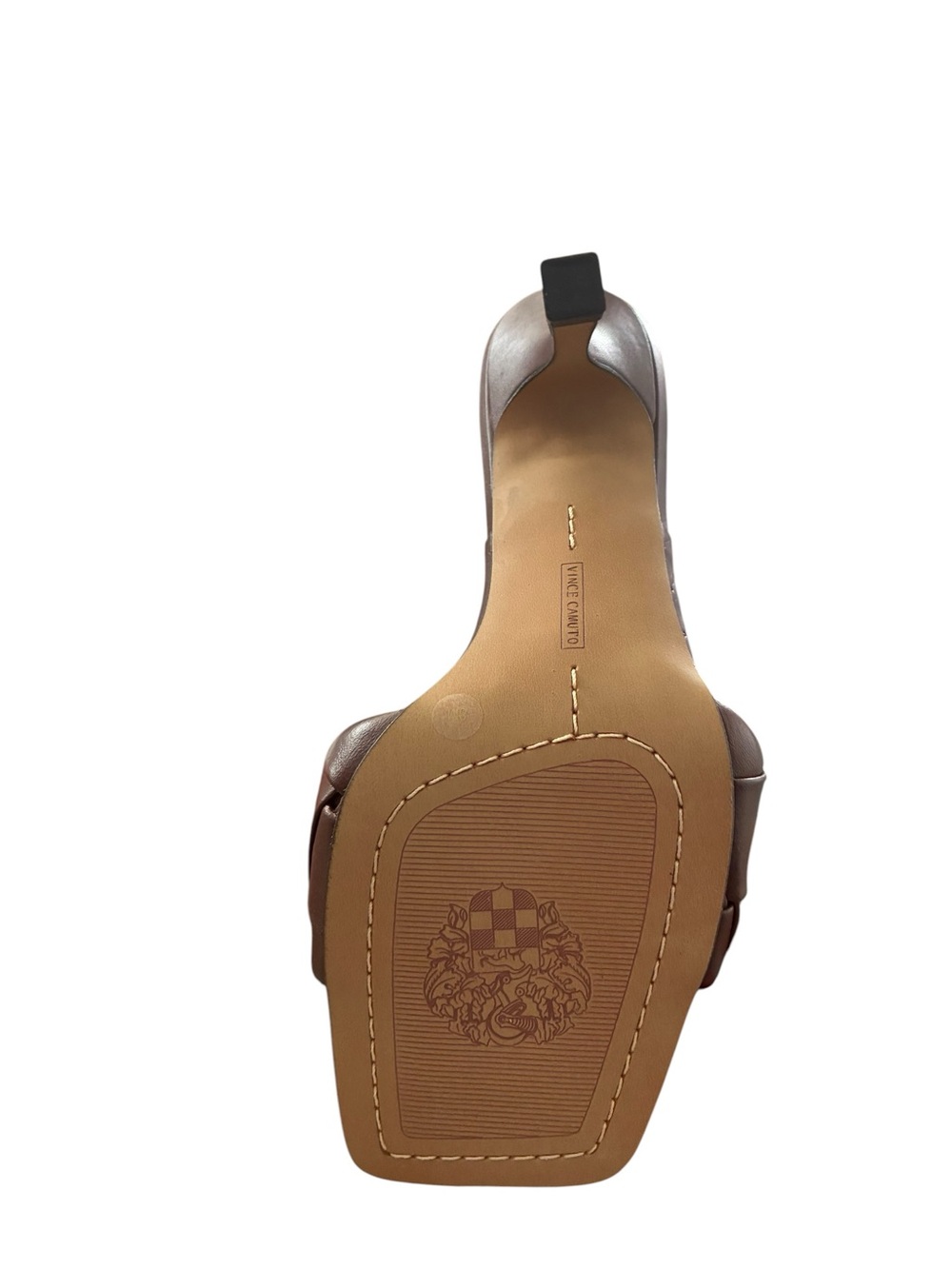 NWT Vince Camuto Brown Leather Slide Heels Size 8 Square Toe Designer Sandals - Picture 5 of 13